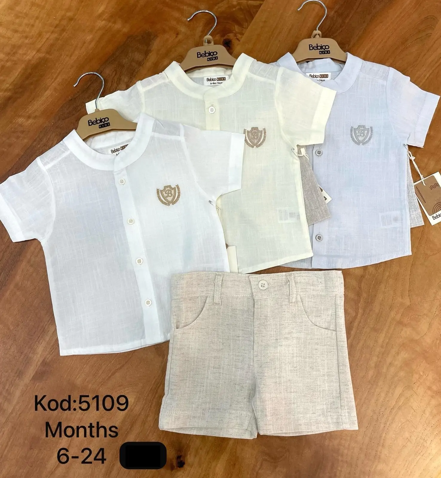 Дитячі костюм оптом дів. 6-9-12-18м(р) льон 57795 - Зображення 1