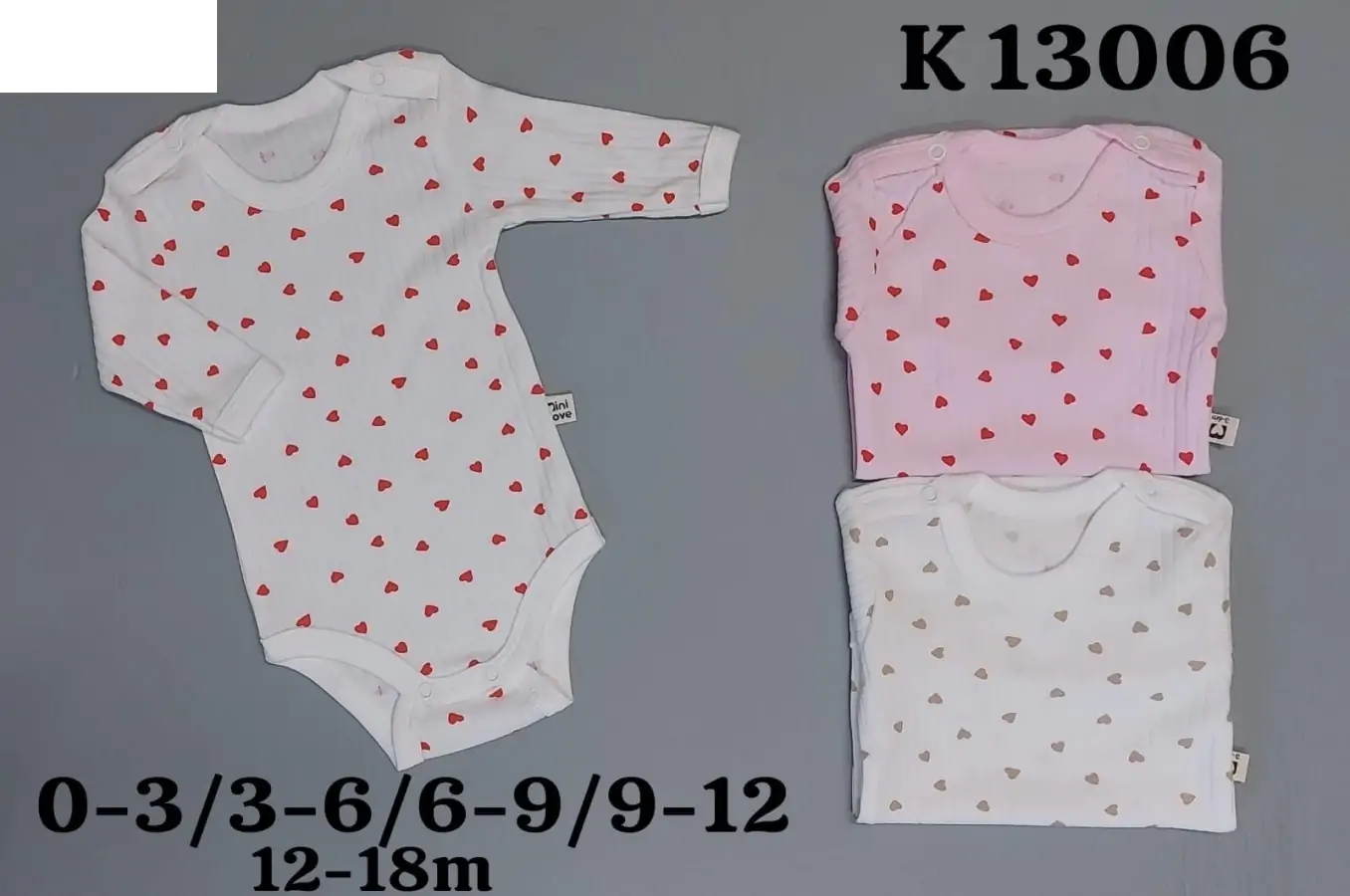 Дитячі бодіки оптом дів. 0-3-6-12м(р) рубчик 58032 - Зображення 1